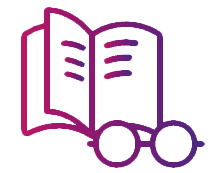 An open book with glasses icon.